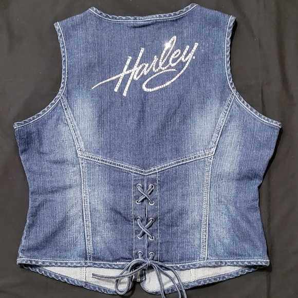 Harley-Davidson Jackets & Blazers - Harley-Davidson Denim Blue Lace-Up Vest